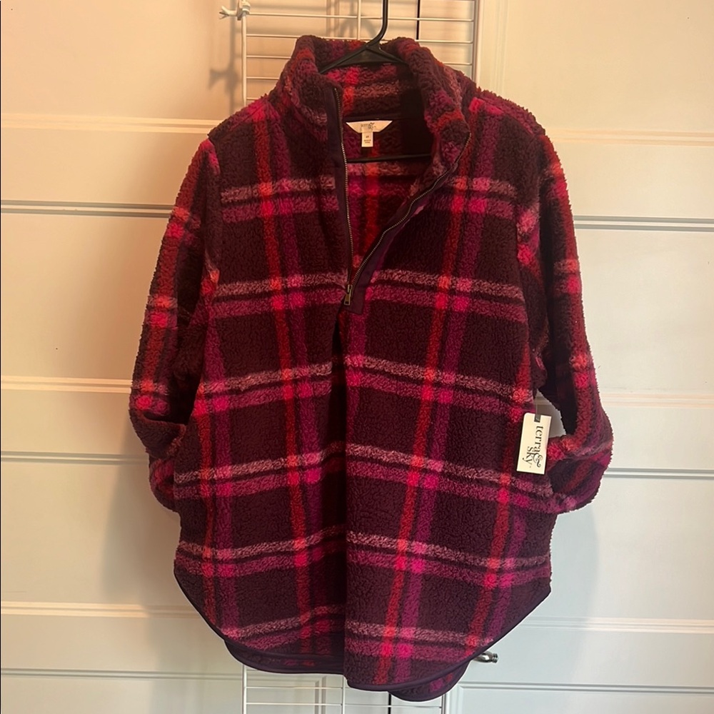 Terra & Sky Plaid Fleece Jacket - Burgundy and Pink